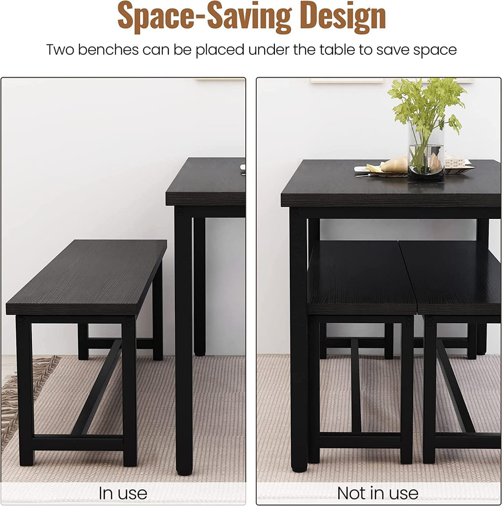 Dining Room Table Set with 2 Benches, Farmhouse Dining Table Set for 4-6, Wood Breakfast Table Set Dinner Table Set
