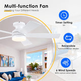 White Ceiling Fans with Lights - 46" Flush Mount Low Profile Ceiling Fan Light with 5 Double-Sided Blades, 6 Speeds 3CCT Reversible Motor, Modern Ceiling Fan for Indoor/Outdoor Patios A101-B0DKDZR3JH