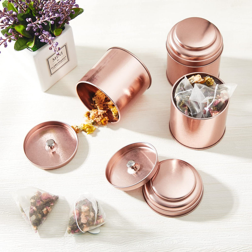 12 Pcs Tea Tins Airtight Double Lids Metal, Rose Gold, 8 oz