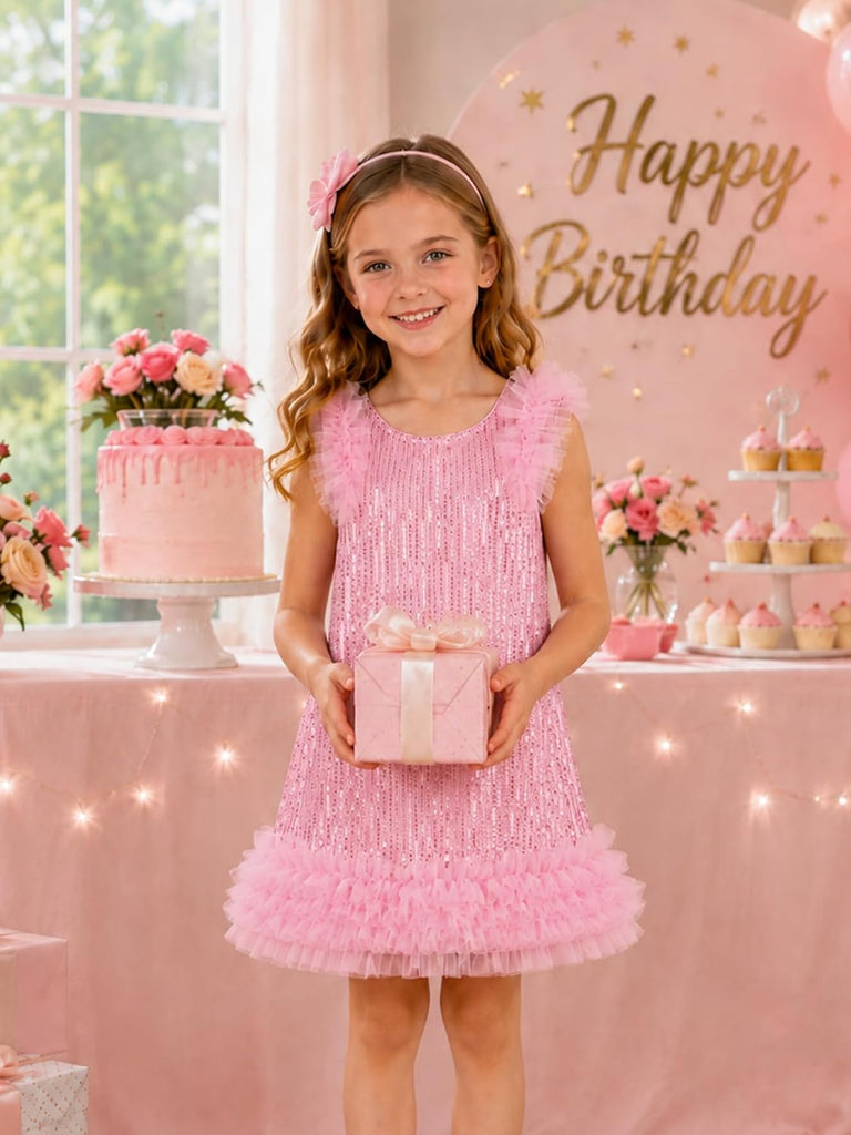 Girls Sequin Dress Sleeveless Sparkly Gown A-Line Party Dresses