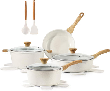 Nonstick Ceramic Cookware Set, 13-pcs Non-toxic Pots and Pans Set | Healthy Kitchen Cooking Set with Stay-Cool