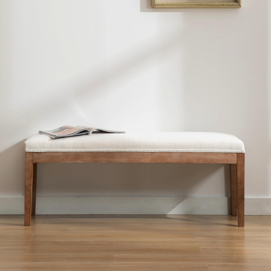 Linen Dining Bench Upholstered Entryway Bench Farmhouse Shoe Bench Seat Ottoman Living Room Bedroom End of Bed Dining