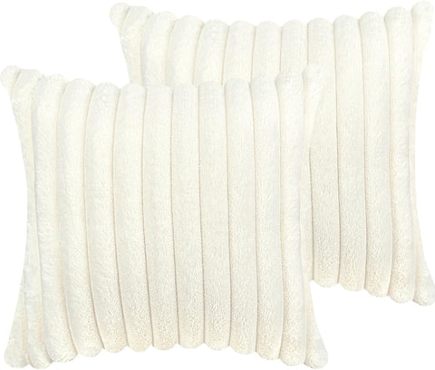 18x18 Throw Pillow Covers Set of 2, Decorative Faux Fur Covers, Neutral Home Décor Accent
