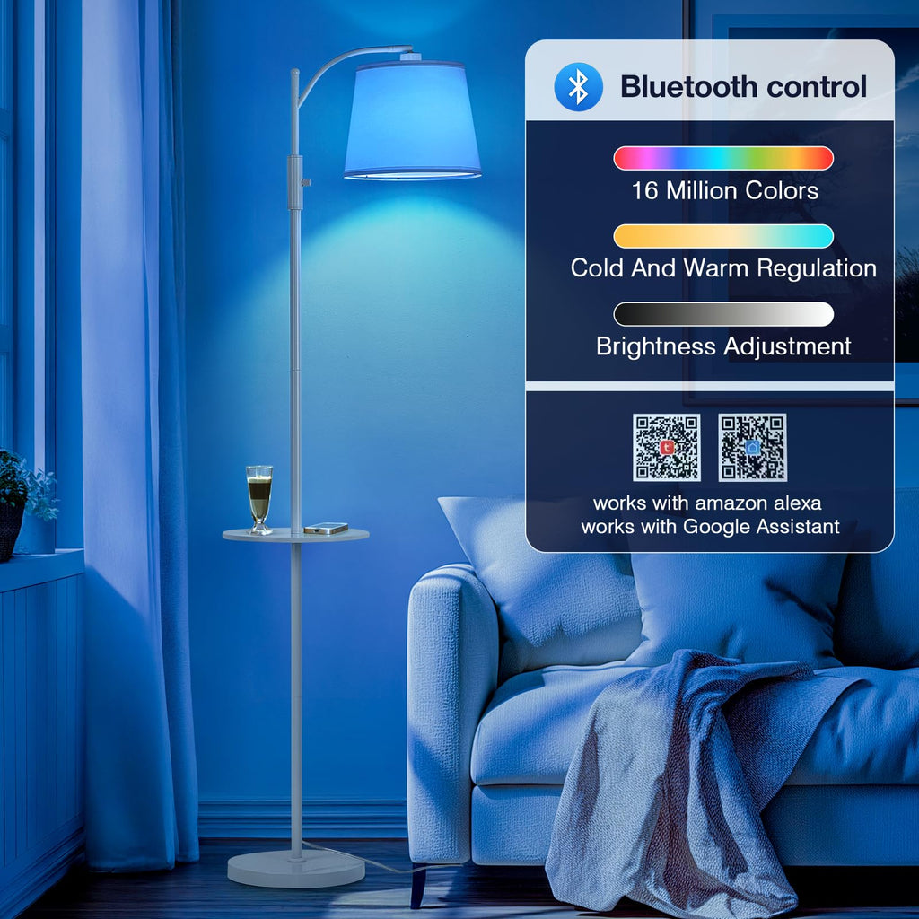 Smart Floor Lamp with Side Table, Alexa & Google Assistant