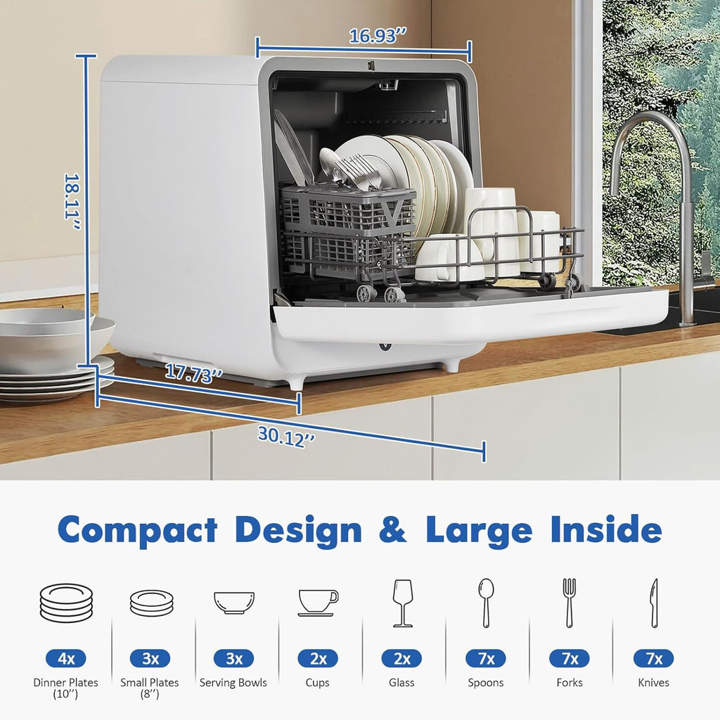 Portable Dishwasher Compact Dishwasher Countertop with Faucet & Manual Water Tank(5L) Modes Water Inlet