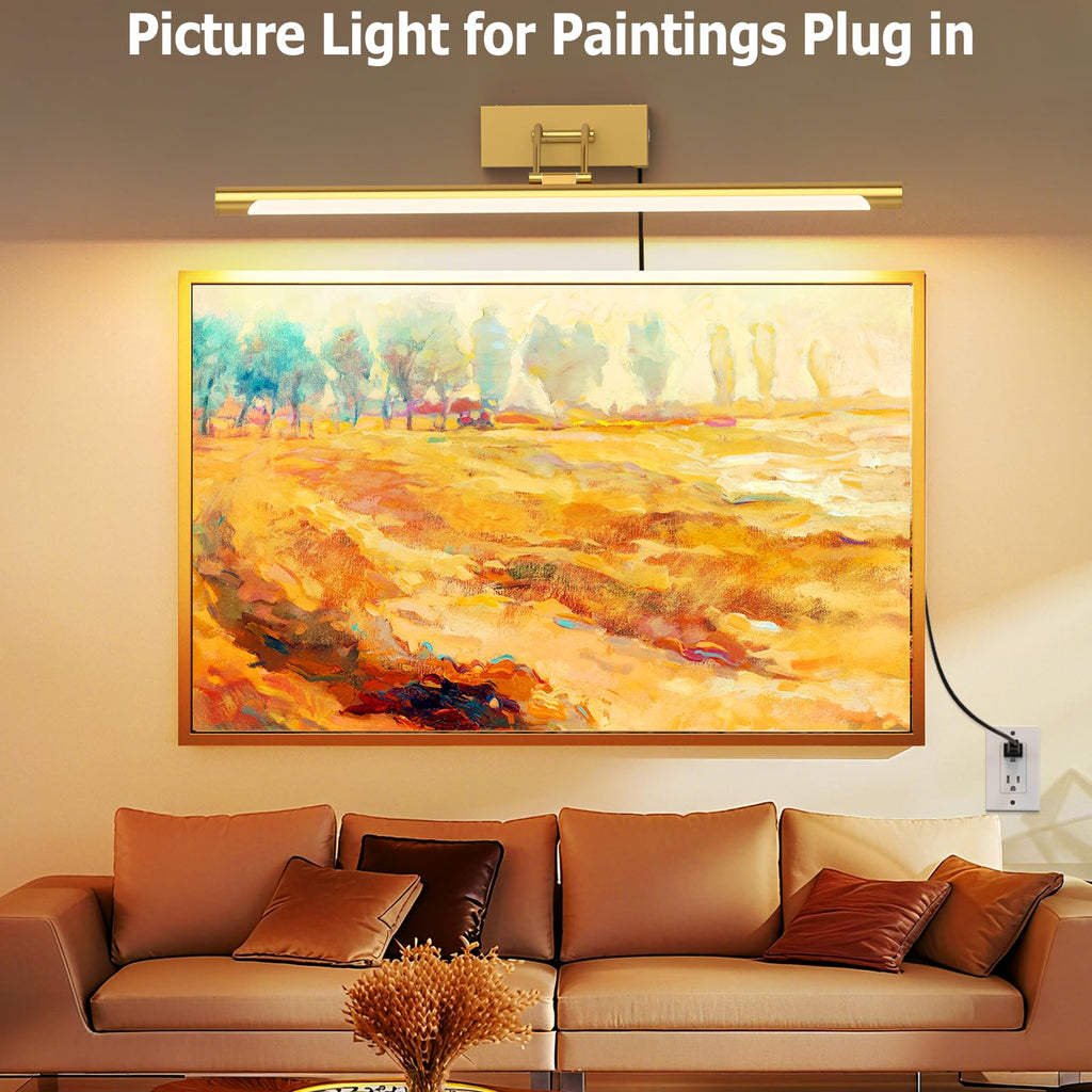 Plug in Picture Light for Wall Mural Art Light with On/Off Switch, 3000K Warm White Brightness Adjustable Gallery