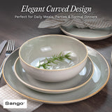 16-Piece Stoneware Dinnerware Set for 4, Glossy Cream/Green Big Dinner Plates and Bowls Sets with Reactive Glaze