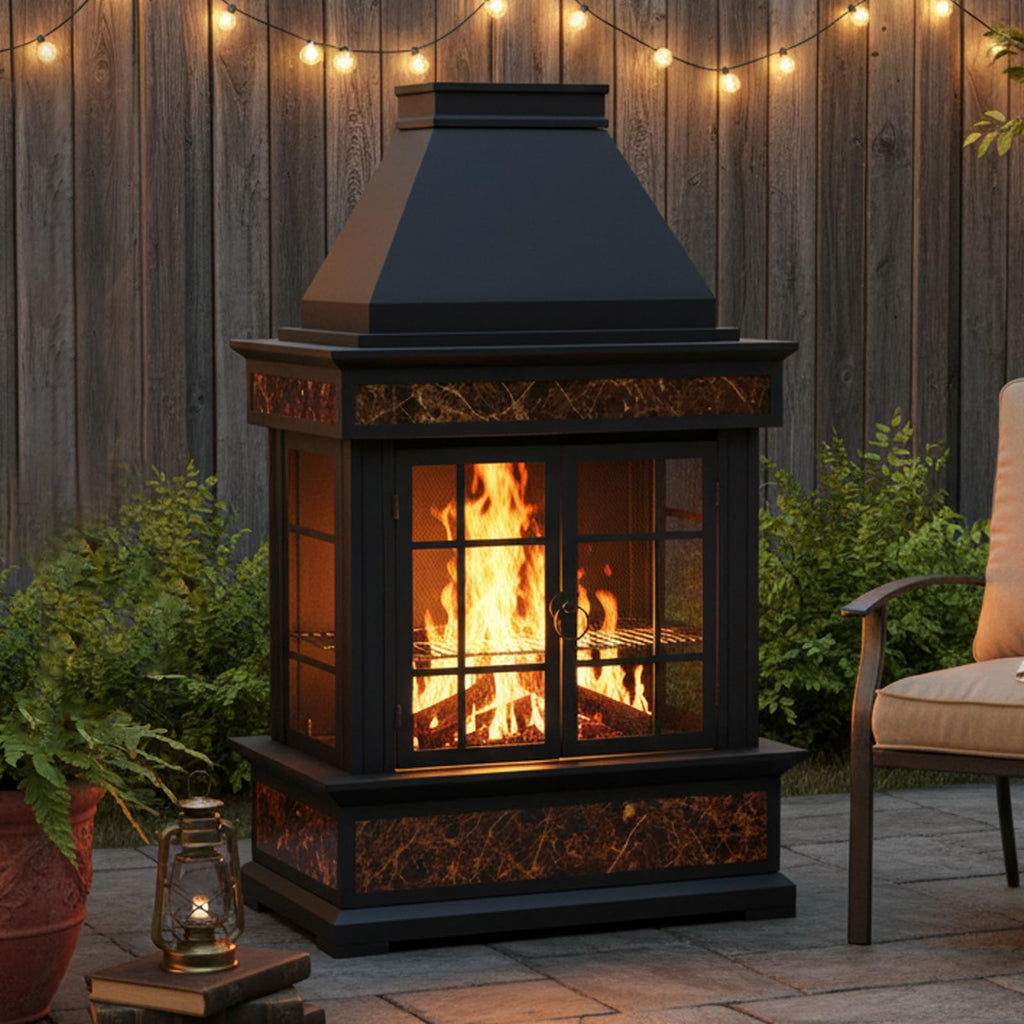 57-Inch Wood-Burning Outdoor Fireplace, Wood Grain