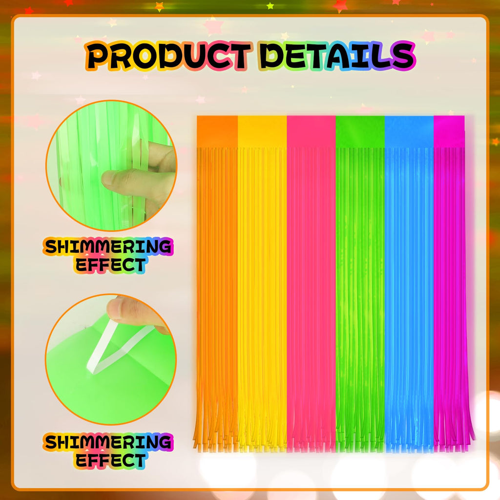 8 Pack Glow in The Dark Curtains Party Supplies 6.6 x 3.3 Ft Glow Tinsel Foil Fringe Curtains Colorful Patchwork