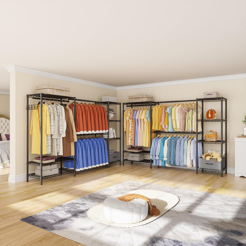 Heavy Duty Clothing Rack with Adjustable Shelves Clothes Wardrobe | Coat Rack Metal Closet Organizer and Storage