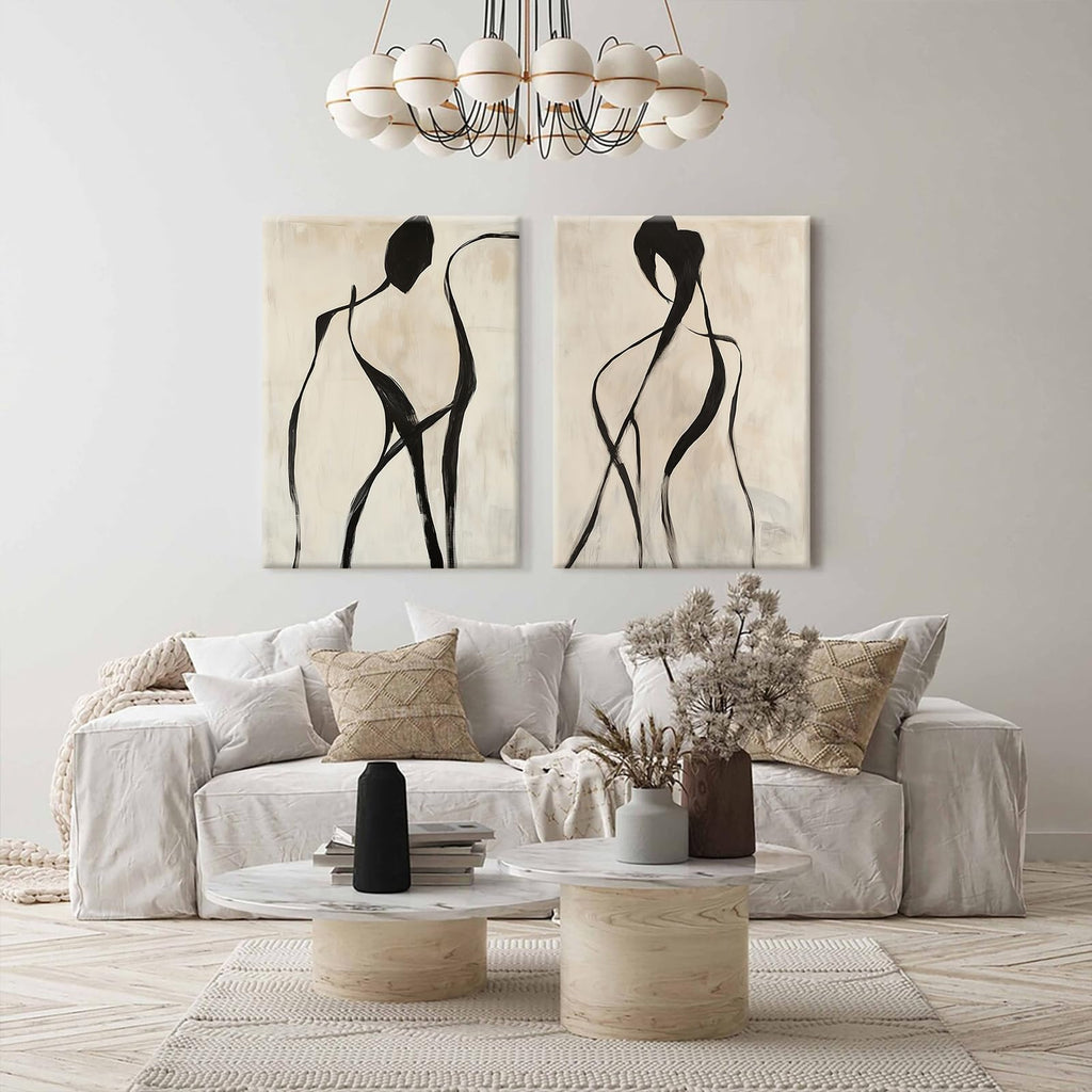 Minimalist Woman Line Wall Art Black and White Poster Abstract Modern Canvas Wall Art Decor Female Figure Painting