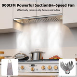 36 Inch Stainless Steel Range Hood Insert 900 CFM 4 Speed Gesture & Touch Control Convertible Ducted/Ductless