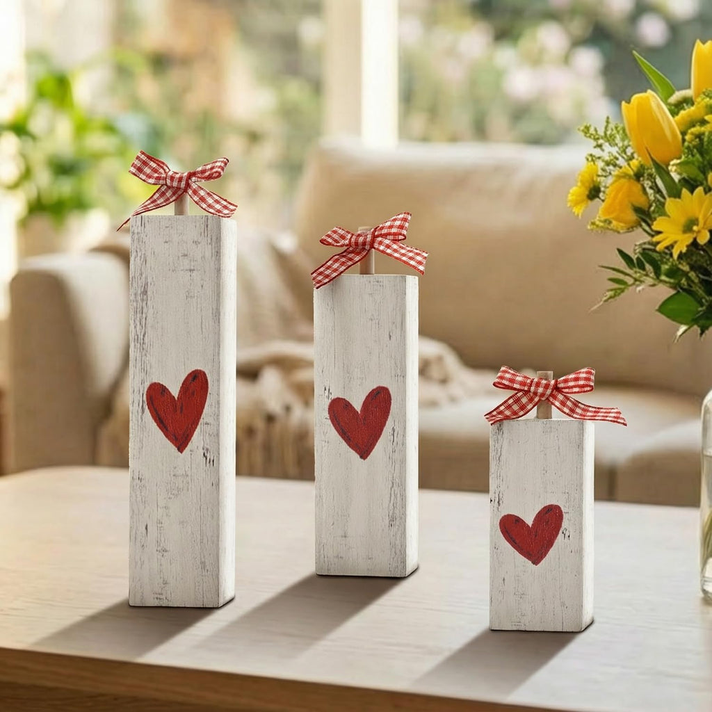 Smile Valentine's Day Wooden Block Decor, Heart-Themed - Set of 3