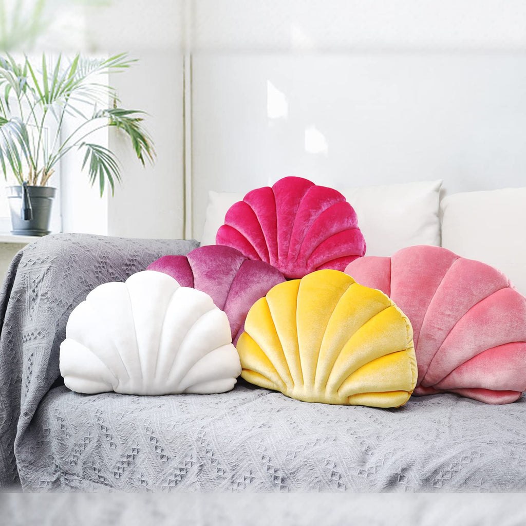 Seashell Pillow Sea Shaped Decorative Princess Throw Pillow 3D Velvet Soft Ocean Cute Throw Pillows for Bed Couch