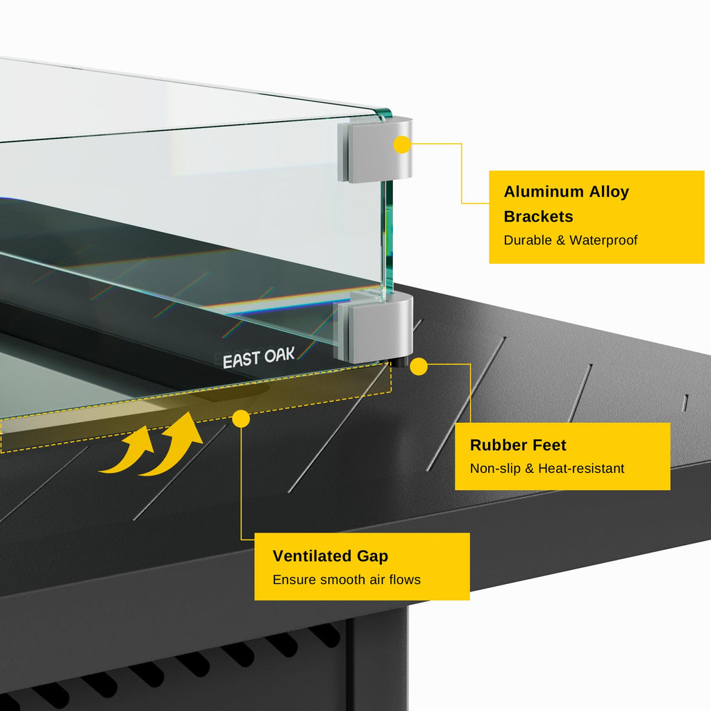 Glass Wind Guard for 28in & 32in Propane Fire Pit Table, Clear Tempered Wind Guard for Gas Firepit, Thick Rectangle