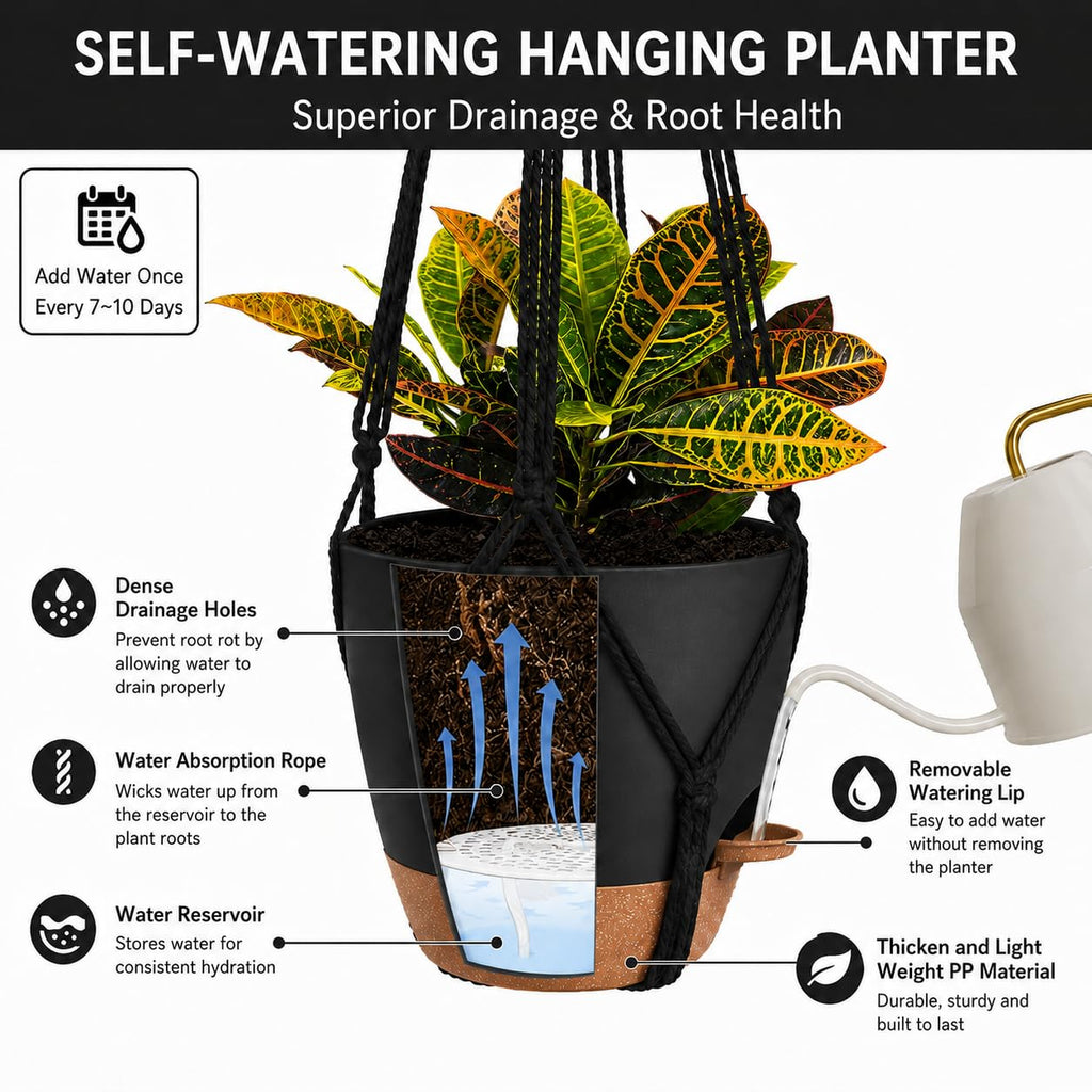 3 Pack Self Watering Hanging Planters Macrame Plant Hangers with Indoor Flower Pots, 3 Different Size Hanging Basket