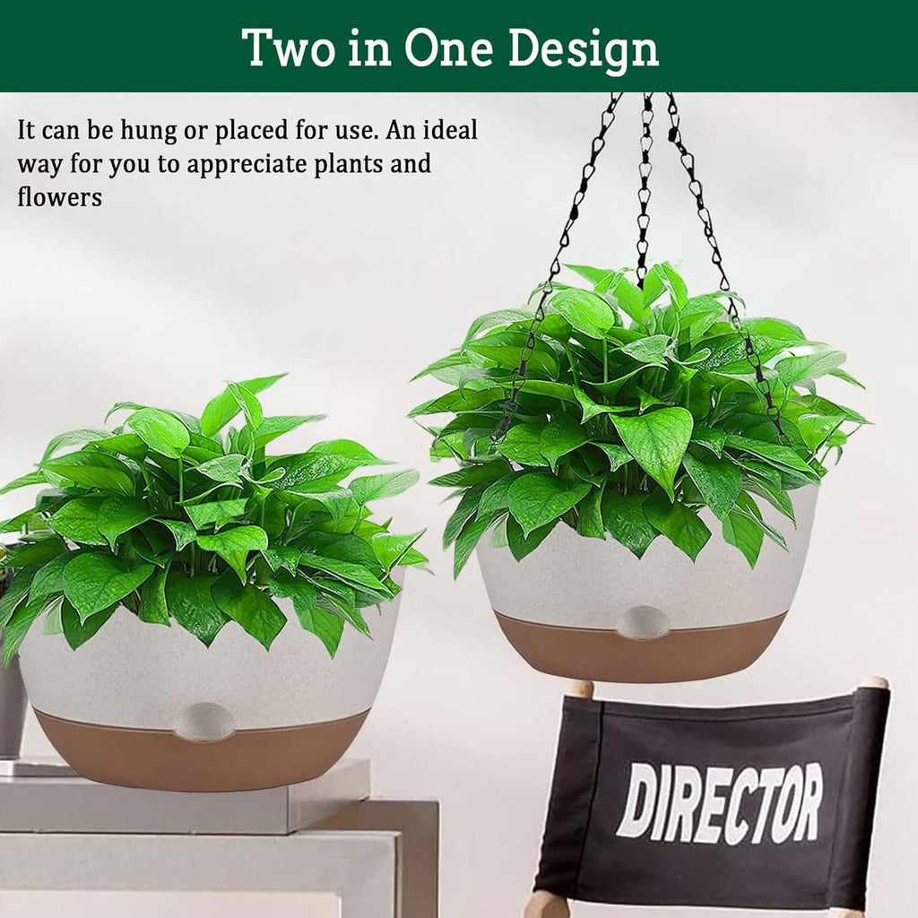 2 Pack Hanging Planters Set, 10 Inch Indoor Outdoor Hanging Plant Pot Basket, Hanging Flower Pot with Drainage Hole
