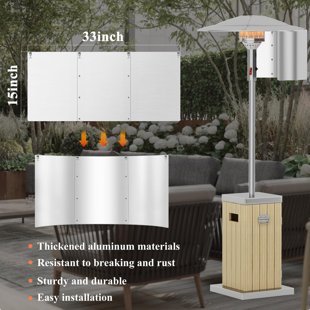 Patio Heater Reflector Shield 33"x15", 0.6mm Thick Aluminum, Wind-Resistant