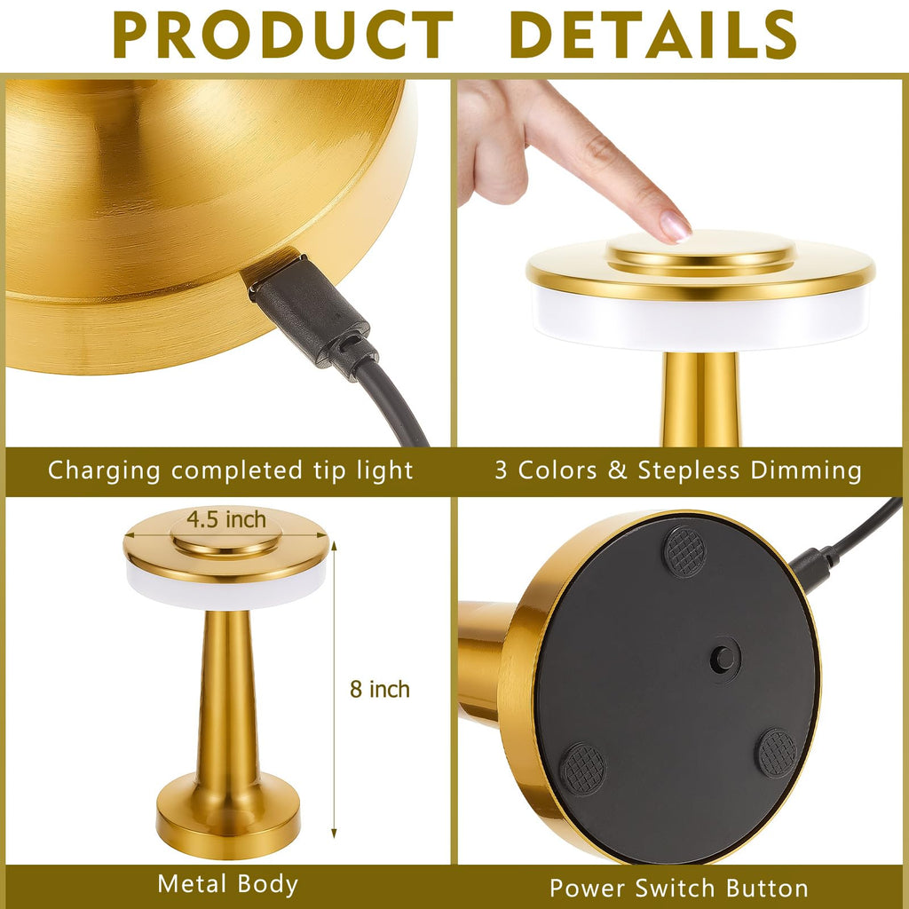 12 Pcs LED Cordless Table Lamp Bulk Rechargeable,Gold