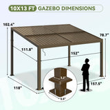 10x13 Pergola with Adjustable Galvanized Steel Roofs, All Aluminum Frame Permanent Pergola for Patio