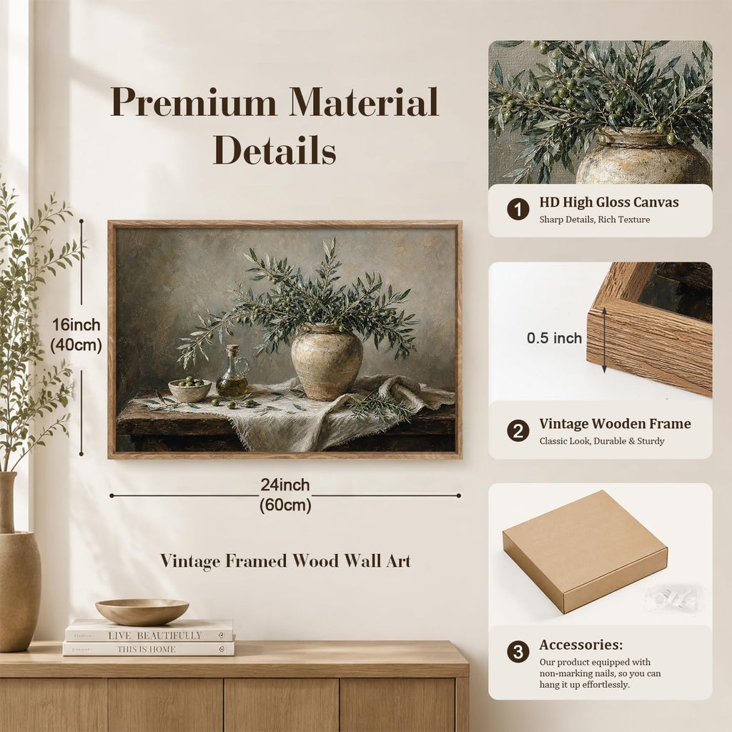 Vintage Olive Branch Still Life Plants Wall Art Canvas