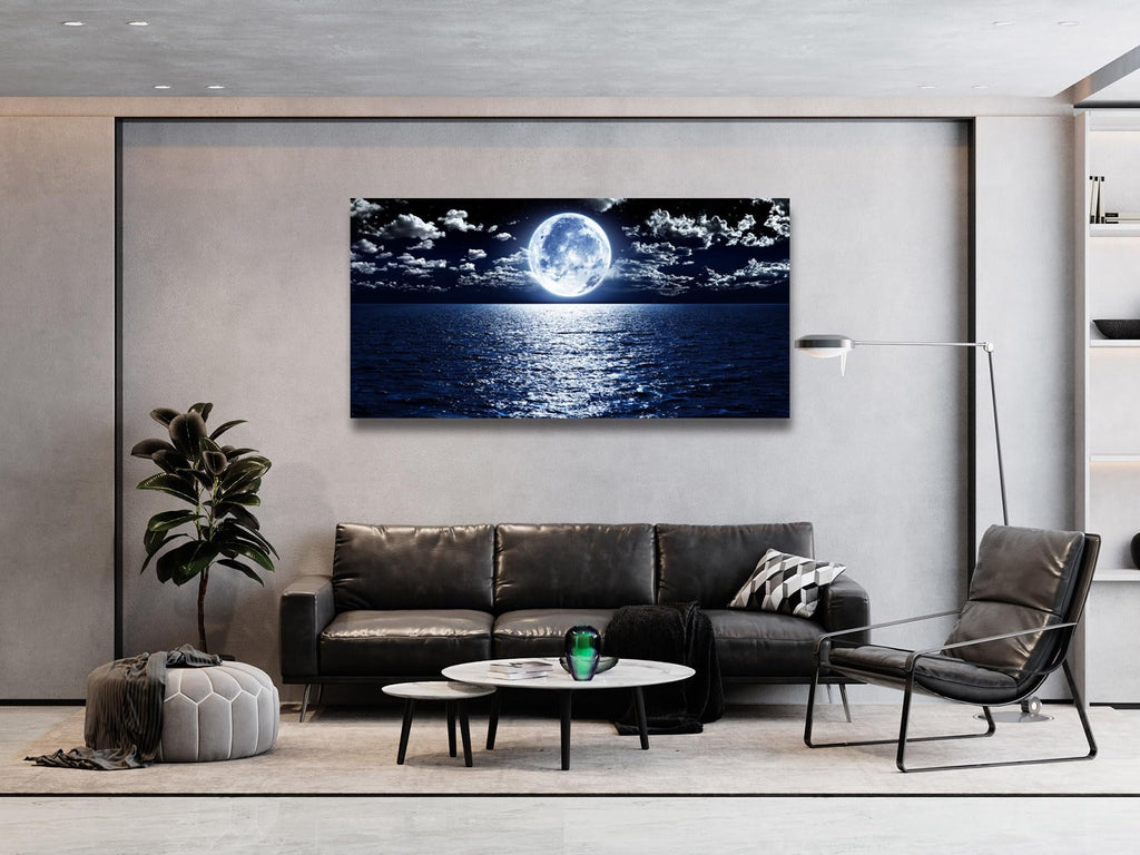 Wall Art Canvas Prints Moon Sea Ocean Landscape 1 Panels Full Moon in Cloud Pictures Paintings Stretched and