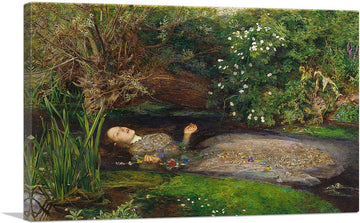 Ophelia 1851 Canvas Art Print Stretched Framed Painting Picture Poster Giclee Wall Decor by John Everett Millais