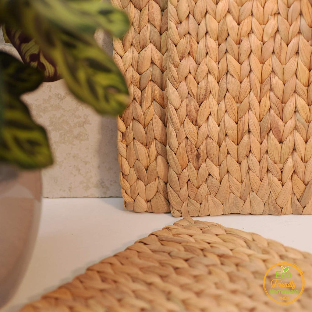 Square Placemats Set of 6, Water Hyacinth Woven Placemats for Dining Table, Boho Rattan Plate Chargers for Dinner