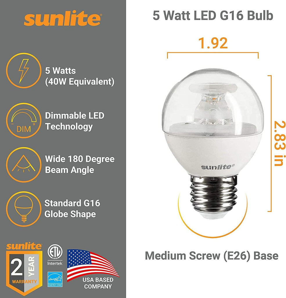 G16 LED Dimmable Decorative Globe Vanity Light Bulbs, Clear, 5W (40W Equiv.), 350 Lumens, Medium E26 Base, Mirror