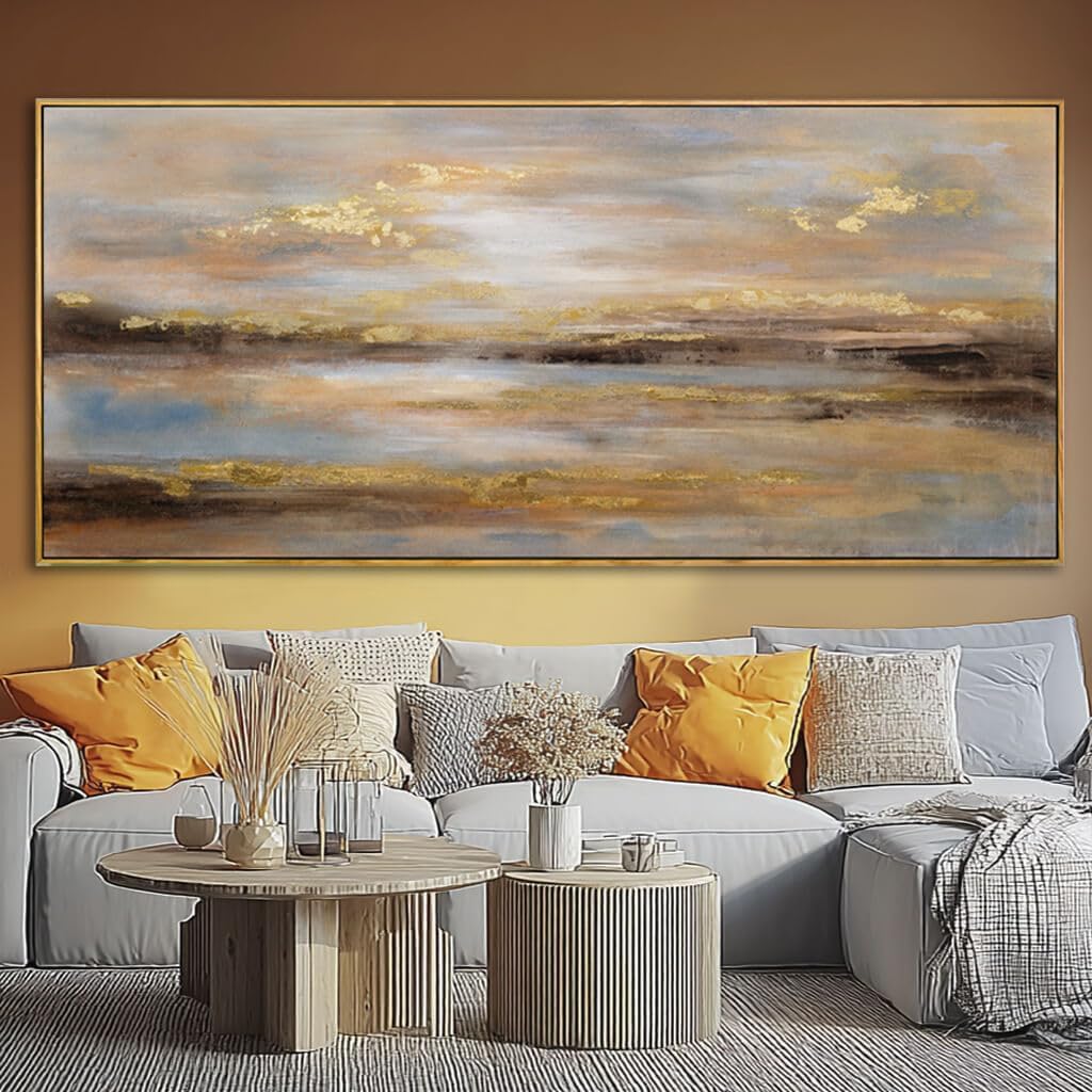 Gold Abstract Wall Decor Modern Artwork Framed Canvas Painting Large Wall Art Bedroom Wall Decor Living Room Print