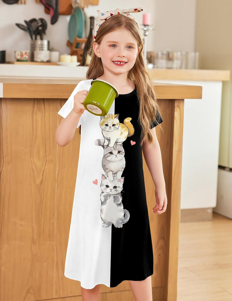 Girls Nightgowns Summer Soft Cute Cartoon Print Pajama Sleep Dress