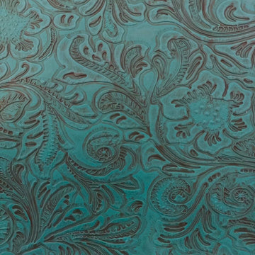 Turquoise Blue Western Floral PU Faux Leather Vinyl Fabric - Sold By The Yard - 56"