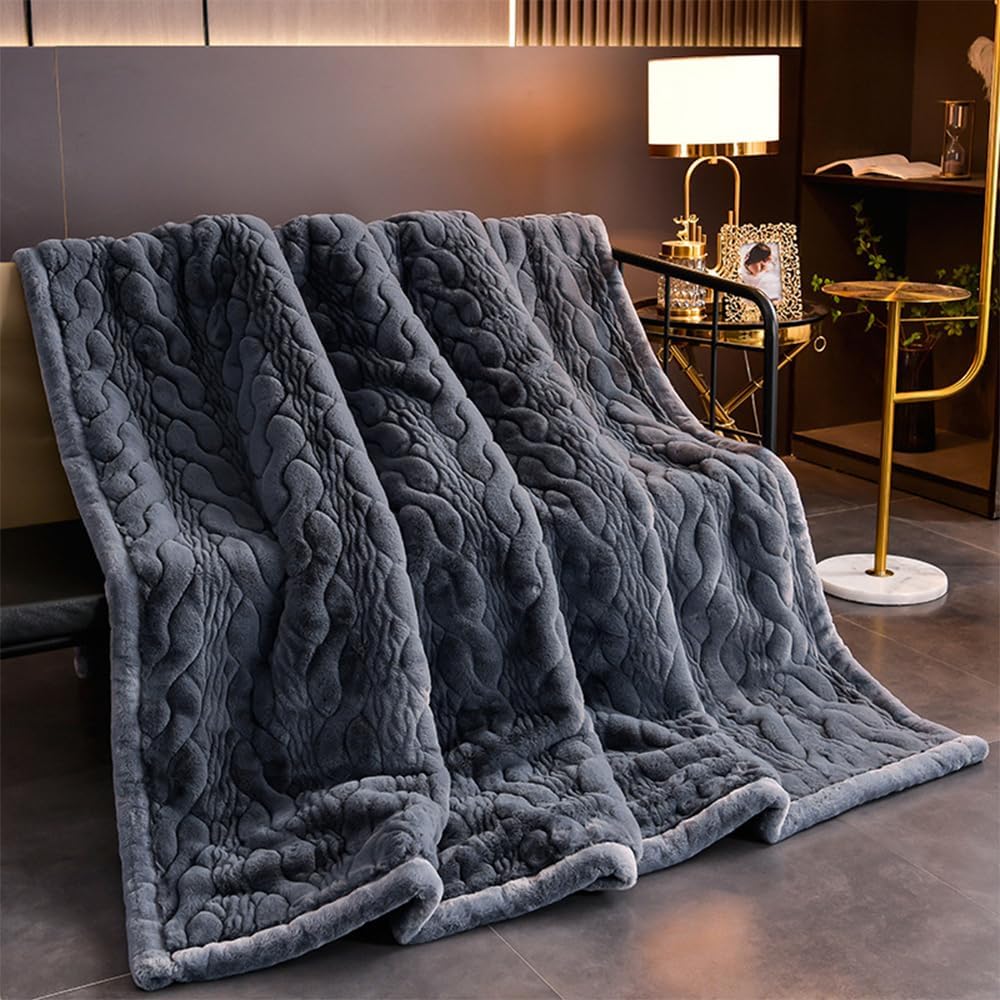 Premium Reversible Luxury Faux Fur Throw for Couch, Sofa, Or Bed,Faux Mink Blanket Heavy, 2 Ply- Plush Cozy Soft