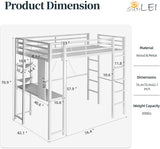 Metal Twin Loft Bed with Desk, Twin Loft Bed with 2 Built-in Ladders & Safety Guard, Noise Free for Small Bedroom