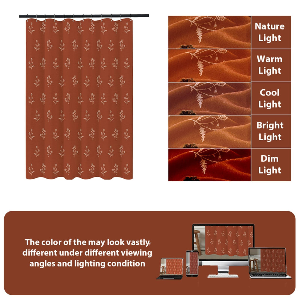 Linen Shower Curtain Terracotta Farmhouse Vintage Floral Shower Curtains Burnt Orange Boho Rustic Curtains Block
