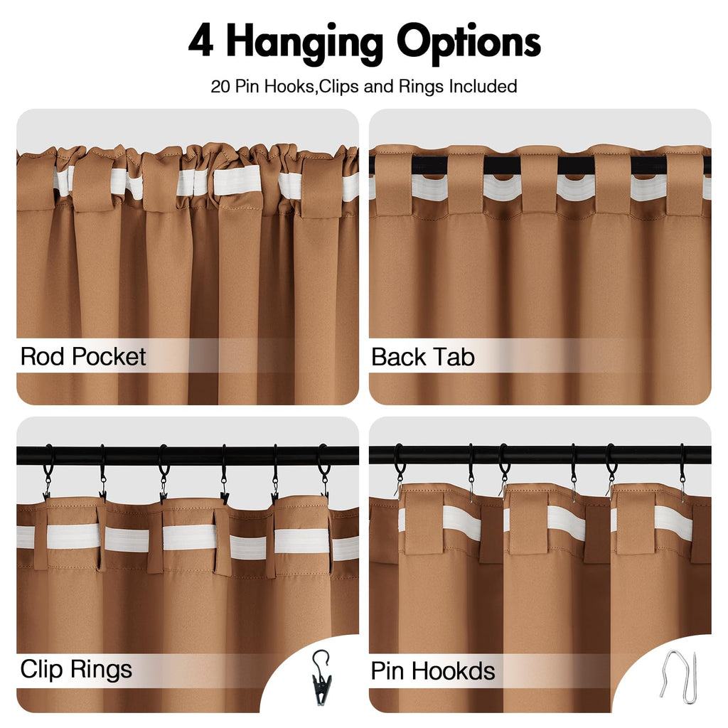 Brown Back Tab Blackout Curtains 96 Inch Long 2 Panels