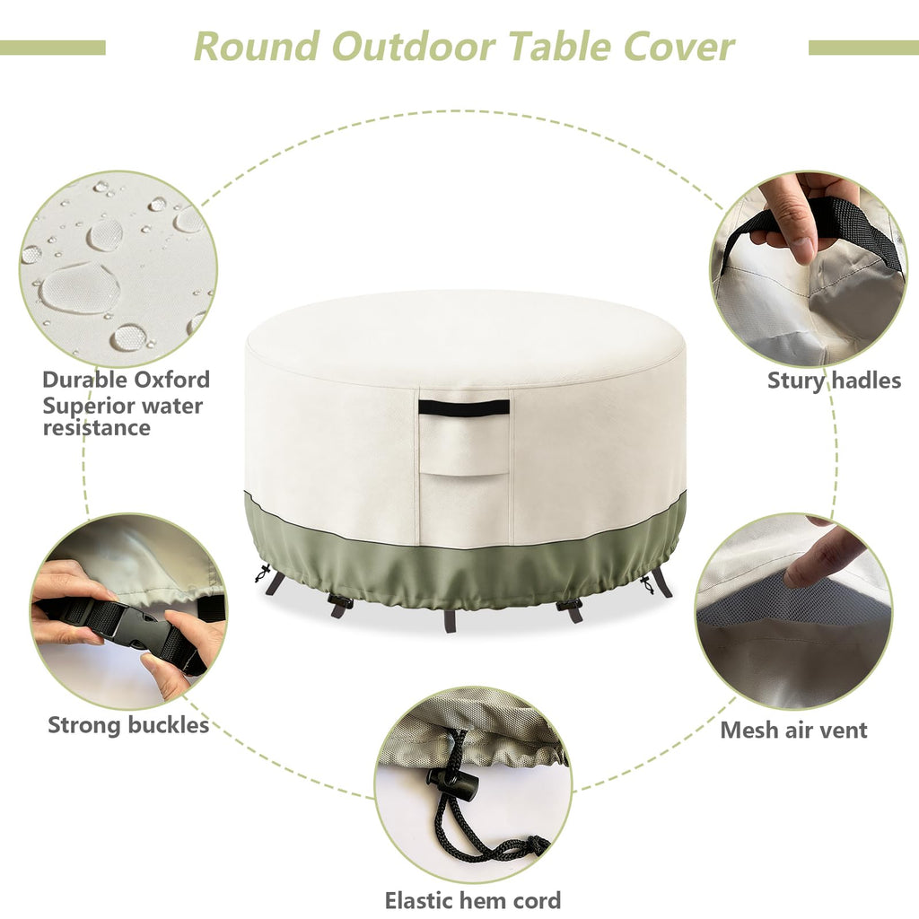 Waterproof Round Patio Table Cover, 72" DIA x 28" H, Beige