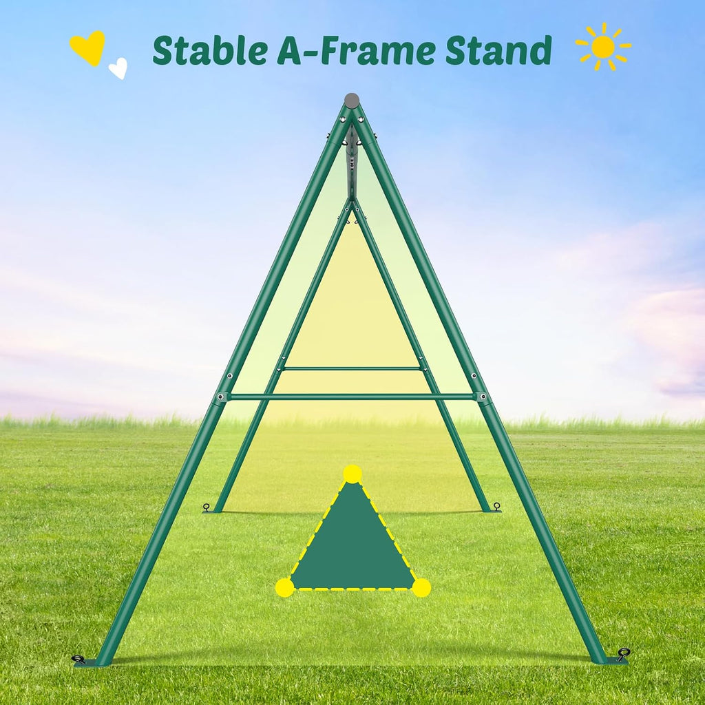 440lbs Swing Sets for Backyard, 2 Seat Saucer & Belt Swing - Green | Dual Swing Options, Heavy Duty A-Frame Metal