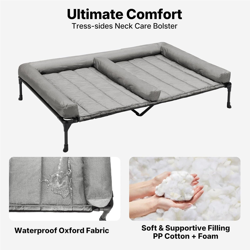 Elevated Dog Bed for 2 Dogs, Cooling Raised Dog Bed with Bolster Mat