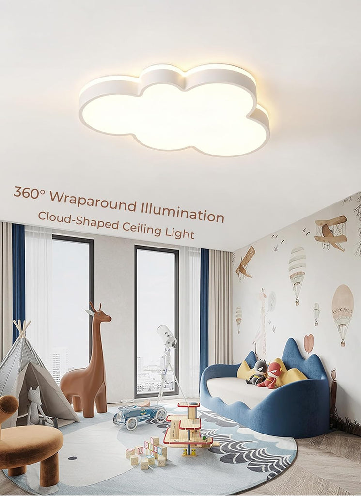 Modern Cloud LED Ceiling Light with Remote Control, Dimmable Flush Mount Nursery Light Fixture, 34W White Acrylic