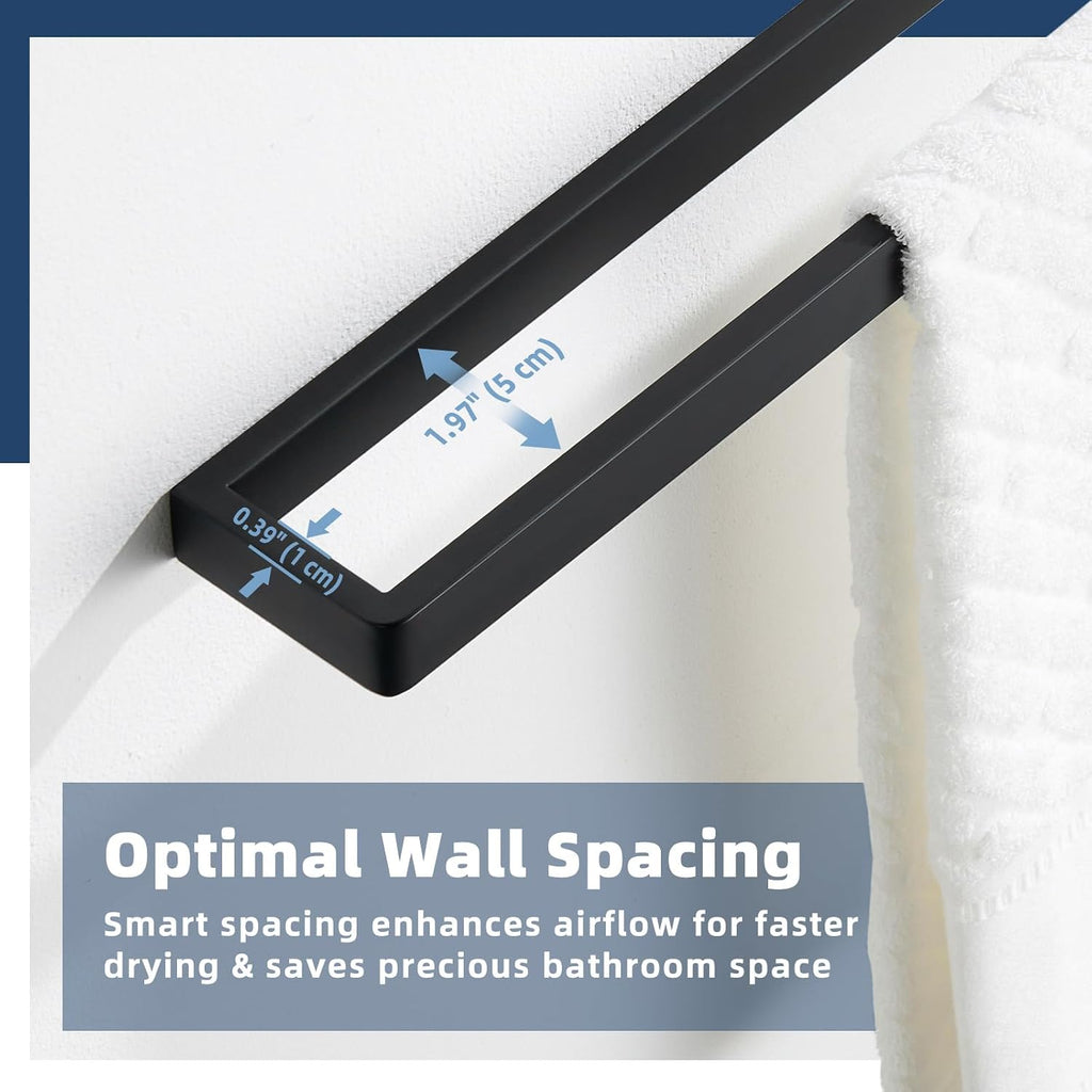 Matte Black Towel Bar Wall Mounted, Heavy Duty 304 Stainless Steel Towel Rack Wall, Modern Bathroom Towel Holder