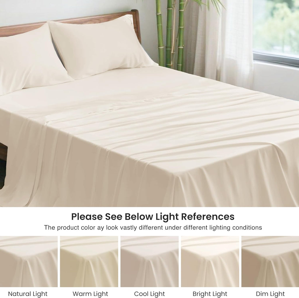 4 Piece King Sheet Set, 100% Rayon Derived from Bamboo, Cooling & Breathable, Soft Silky Deep Pocket up to 16", Hotel