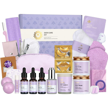 Gifts for Women, 30Pcs Lavender Skin Care Gift Set for Women, Bath & Body Gifts Basket Set, Home Spa Self Care Gift