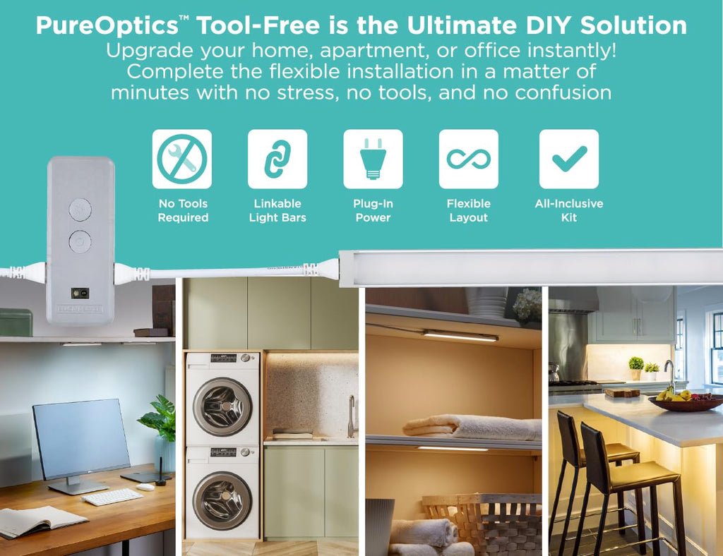 Under Cabinet Lighting Kit, Motion Sensor, Dimmable, Linkable, 3 Color Settings, Tool-Free, Pantry, Cabinets