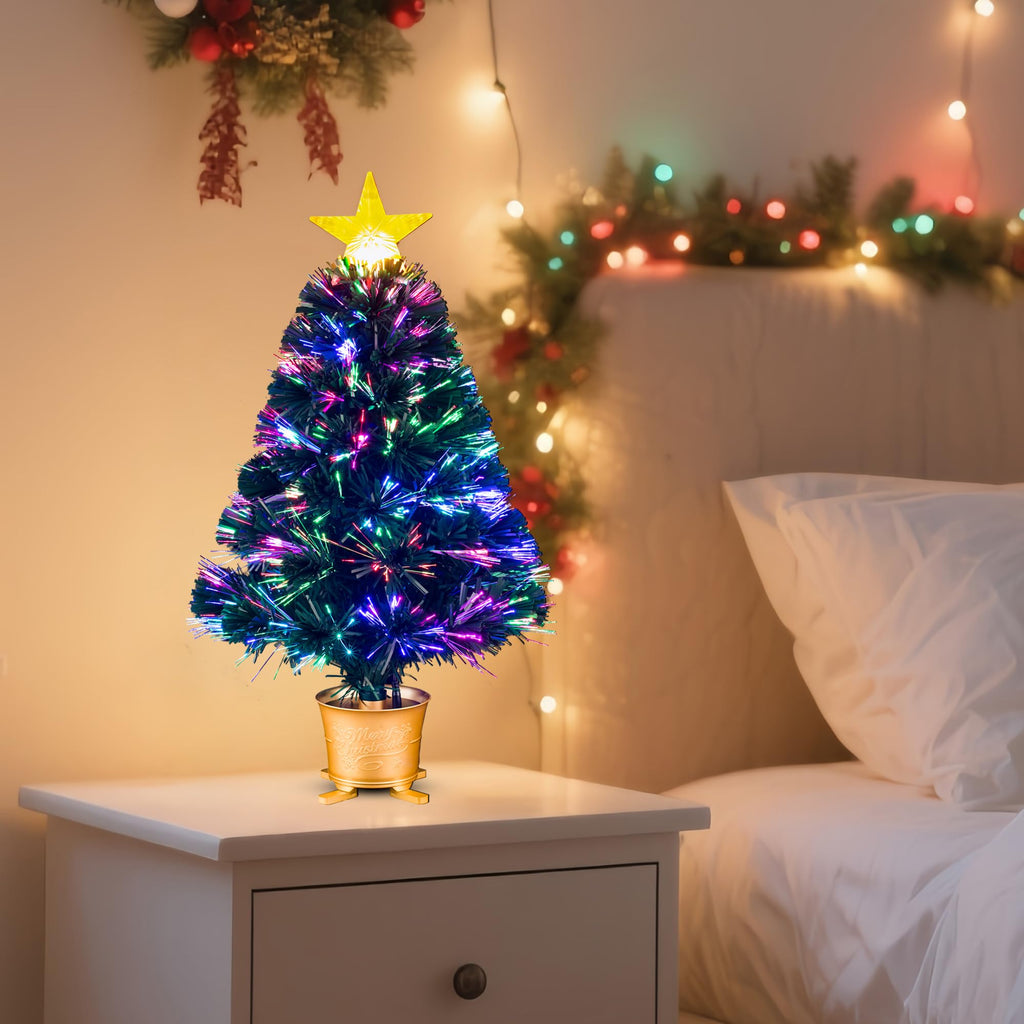 24inch Green Pre-lit Small Fiber Optic Tabletop Christmas Tree