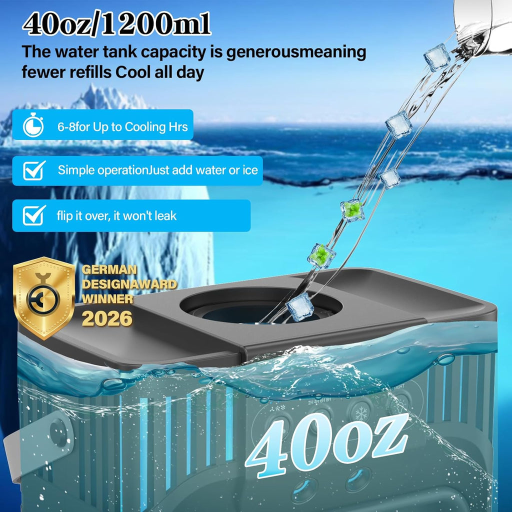 Portable Air Conditioner Cooling Fan with Remote, Quiet with 3 Speeds, 1200ml Personal Air Cooler Fan with 3 Mist