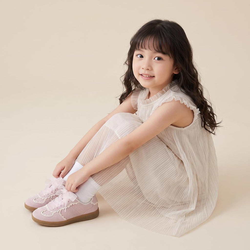 Belinda Lace Detail Casual Sneakers for Girls - Ribbon Lace-Up Girls Shoes with Soft Cushion Support