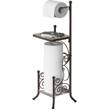 English Style Toilet Paper Stand Holder w/Woodtop, Bronze