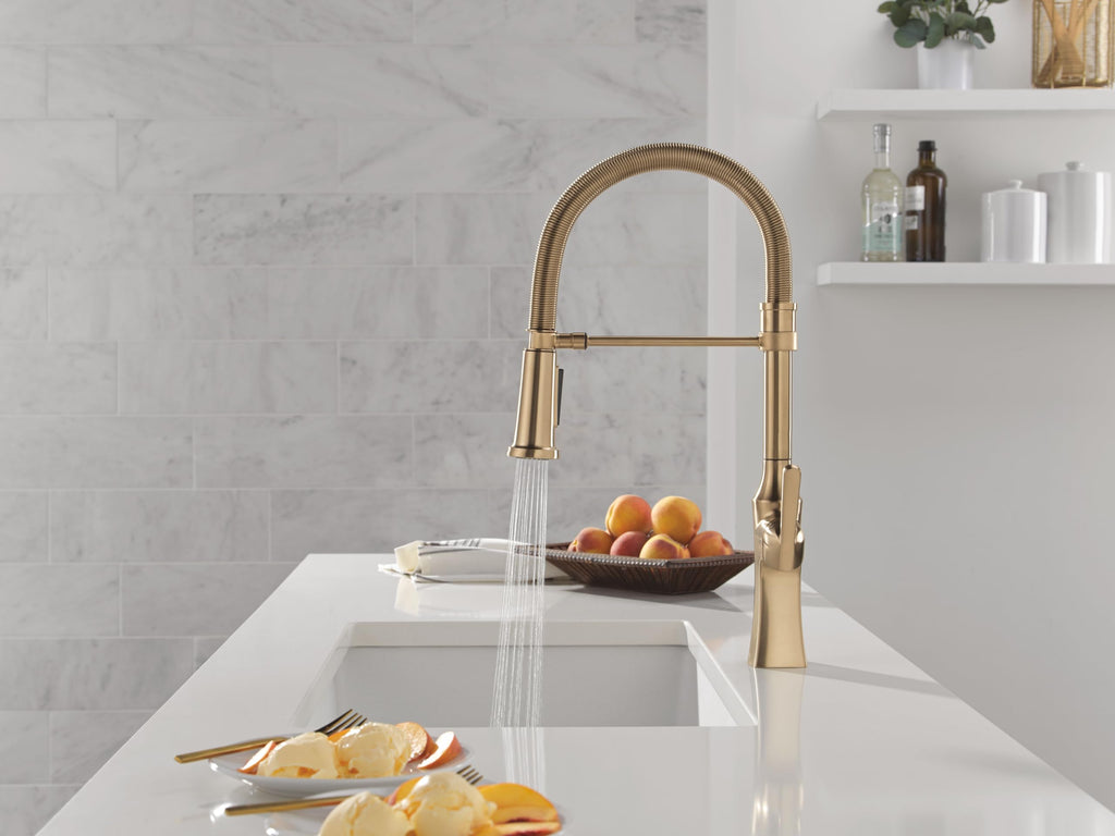 Ermelo Pro Style Commercial Kitchen Faucet with Pull Down Sprayer, Single Hole Brushed Gold Kitchen Sink Faucet