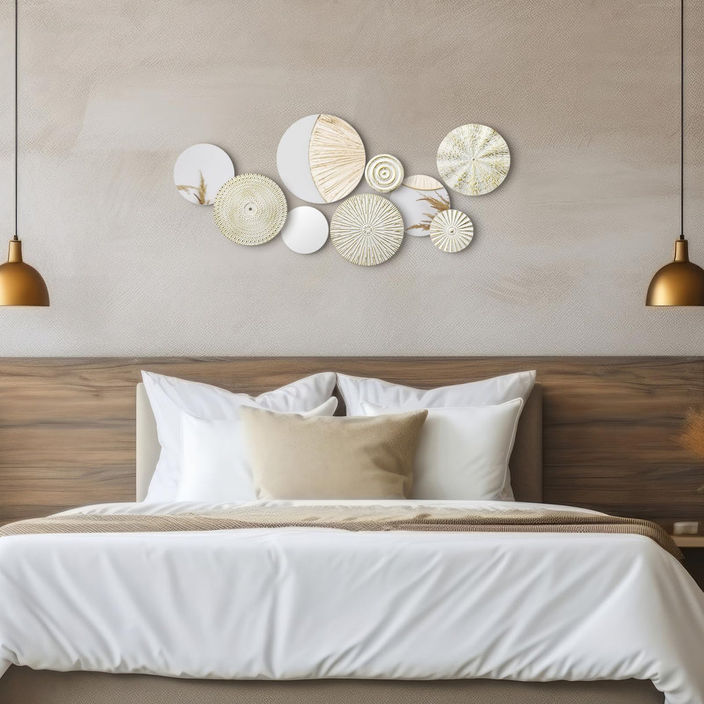 9 Pcs White Gold Mirror Wall Decor Metal Round
